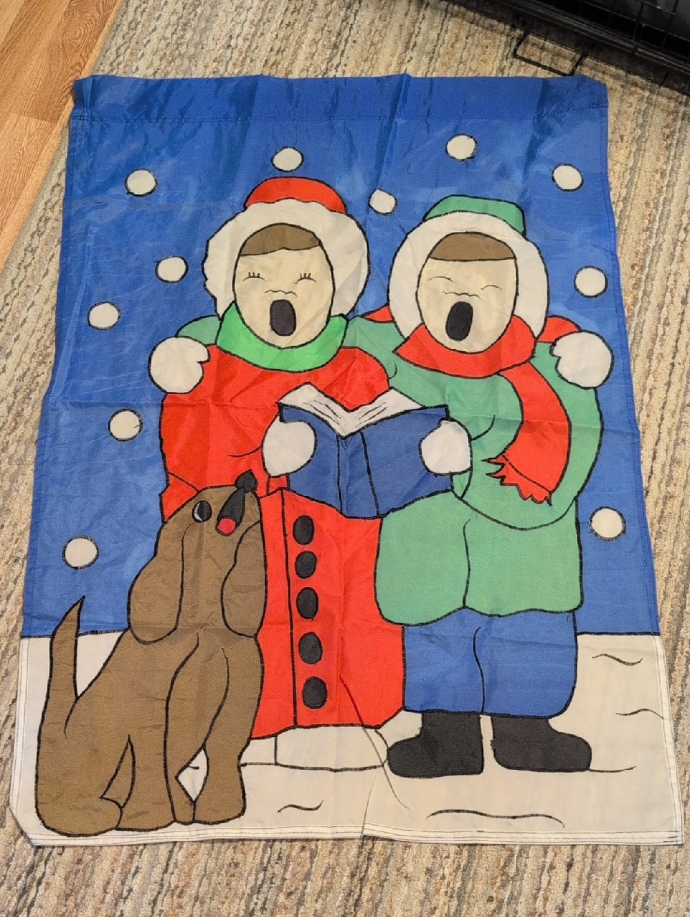 Holiday Carolers House Flag - Blue, Red, Green